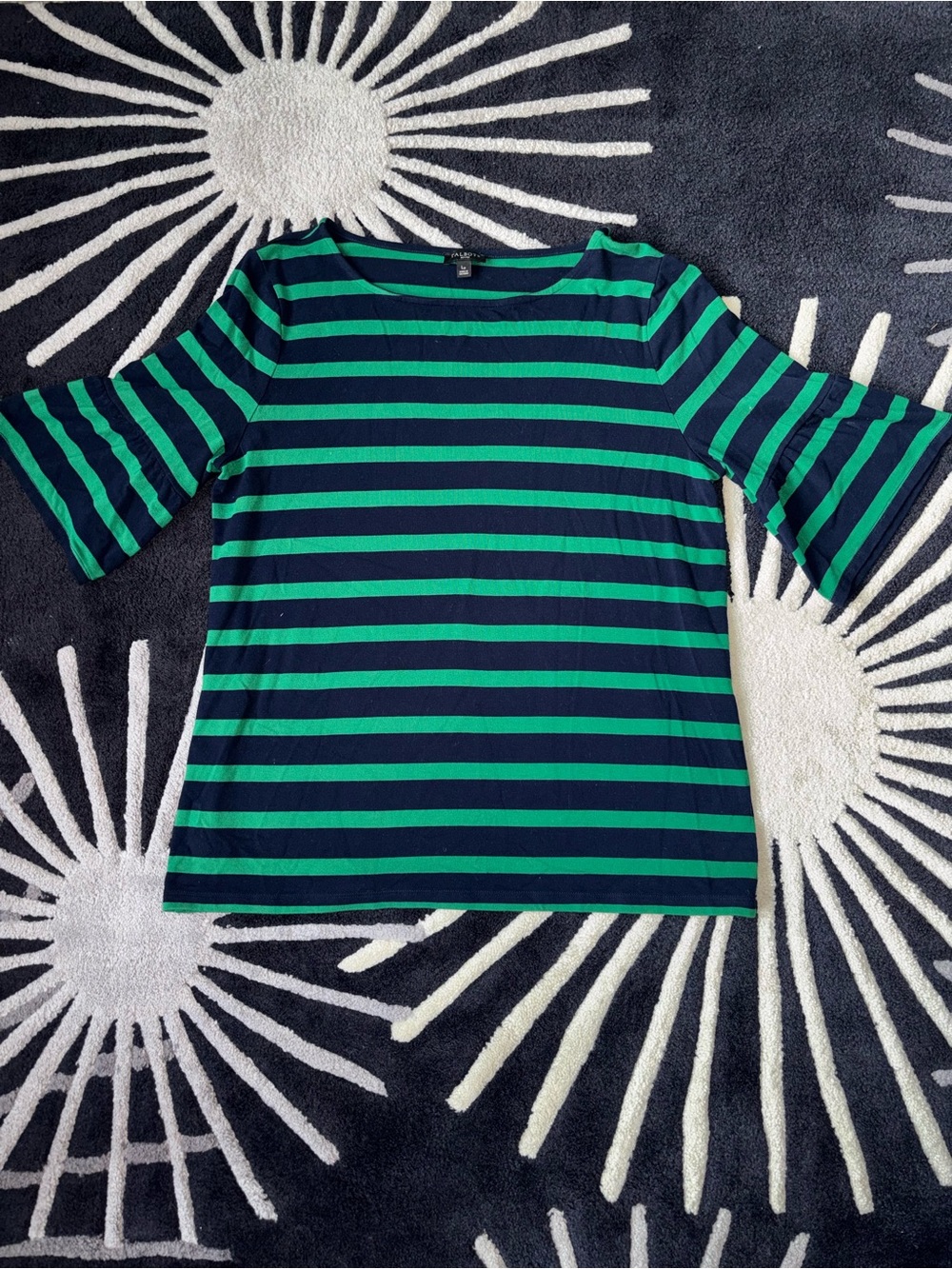 Talbots Navy & Green Stripe Short Puff Sleeve Tee